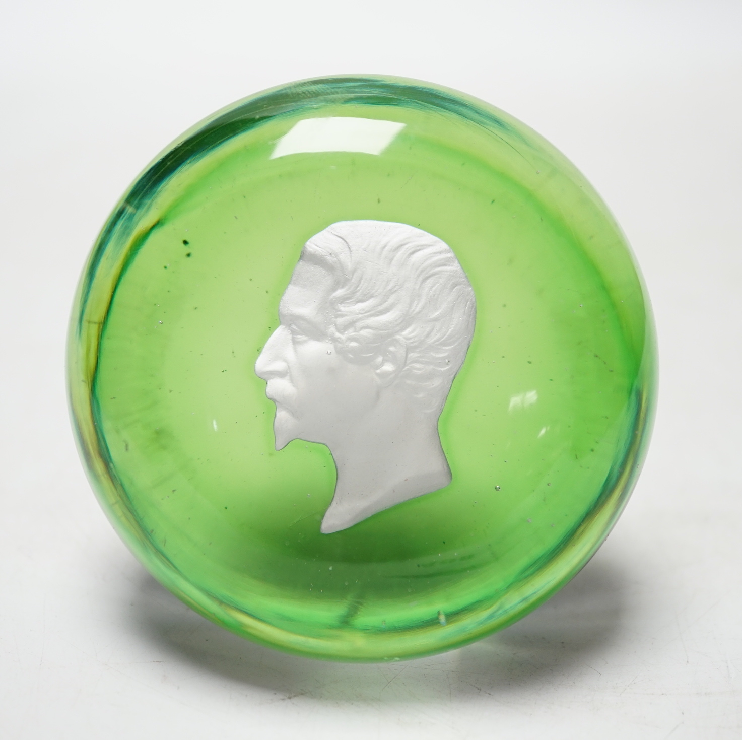 A Clichy Napoleon III sulphide portrait paperweight, 8cm in diameter
